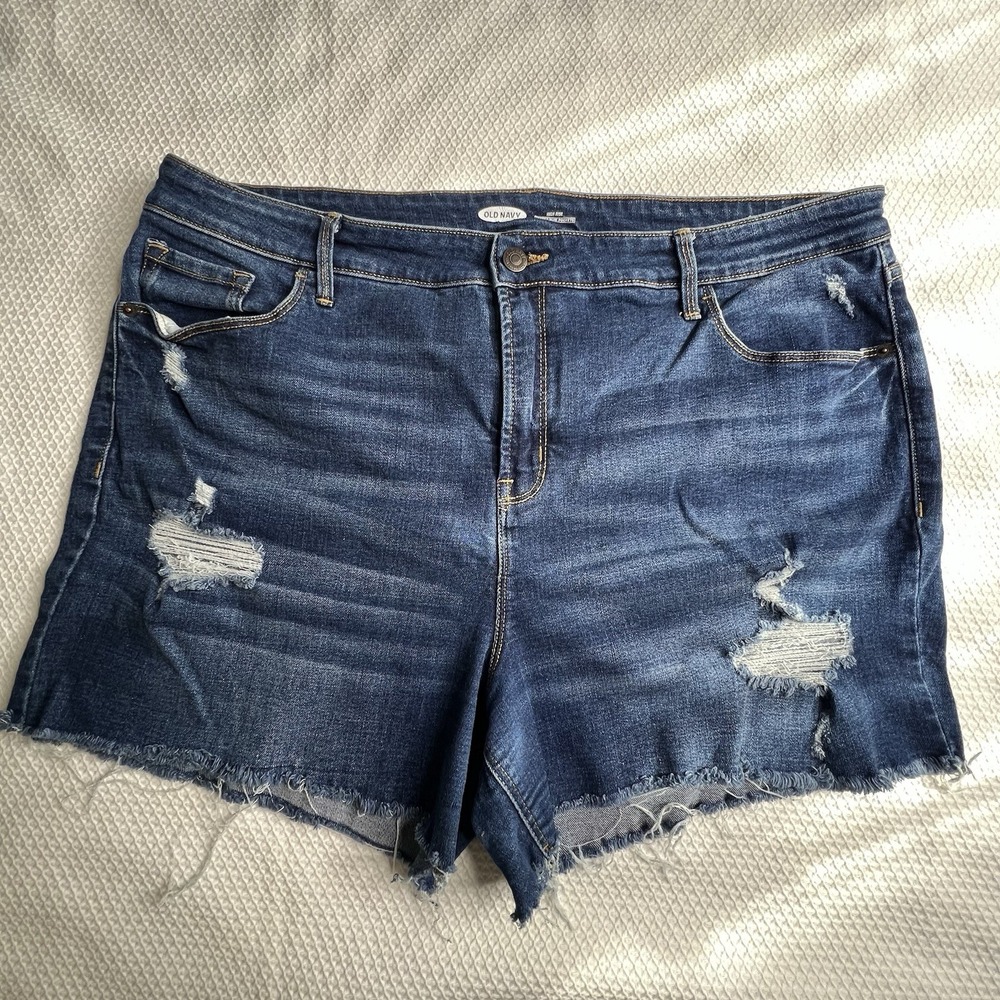 Old Navy Women's Size‎ 18 Blue Denim High Rise Secret Slim Pockets Frayed Hem